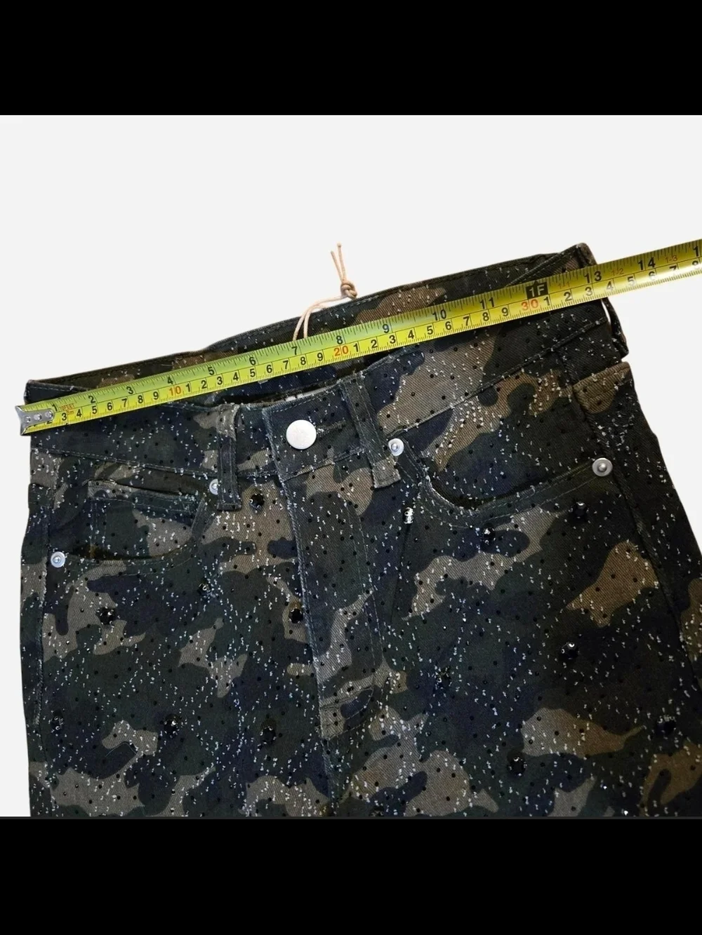Embellish Rhinestone Camo Straight Flare Jeans - Green Camo - Picture 5 of 8